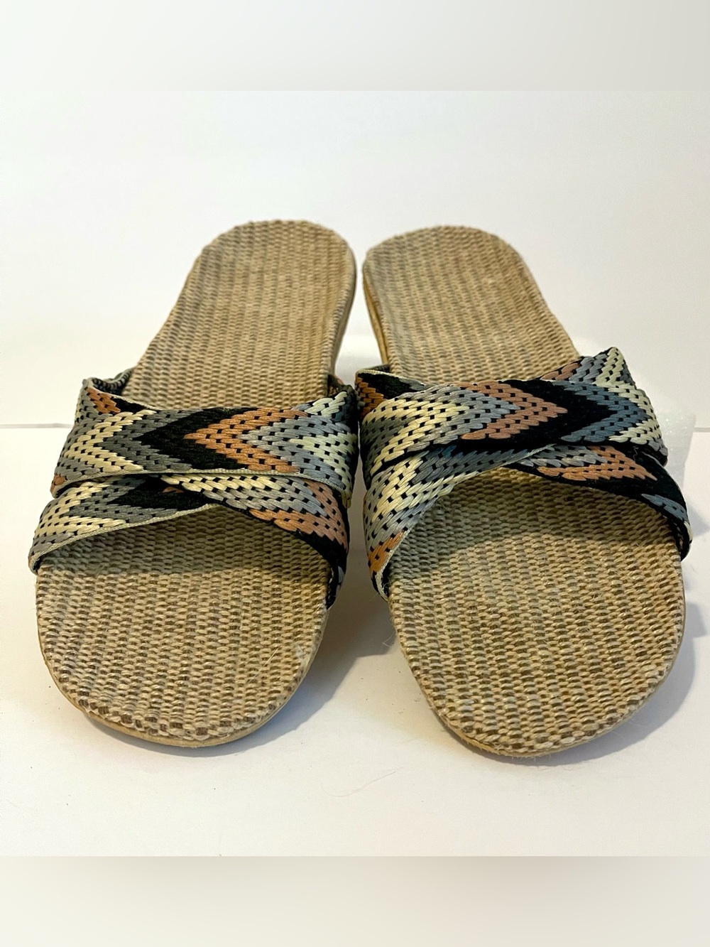 Multicolor Slide Sandals - Neutral Linen Footbed - Picture 4 of 5